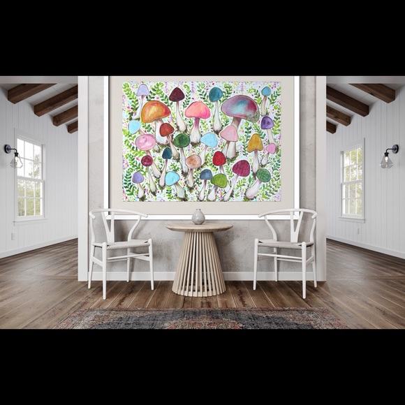 Retro Mushroom Garden Giclée Fine Art Print of Original Oil Painting Boho Decor - Picture 7 of 12